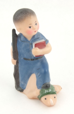 Communist Boy Standing on Military Policeman