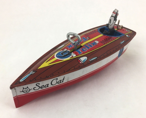 "Felix the Cat Wind-up Tin Speedboat"