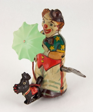 Clown with Spinning Umbrella and Dog